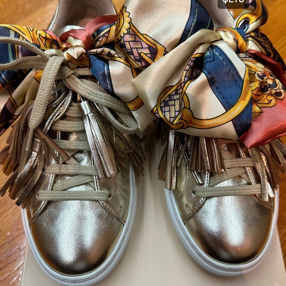 Alameda Turquesa Gold Women's Sneakers with Scarf Detail size 37 BRAND NEW